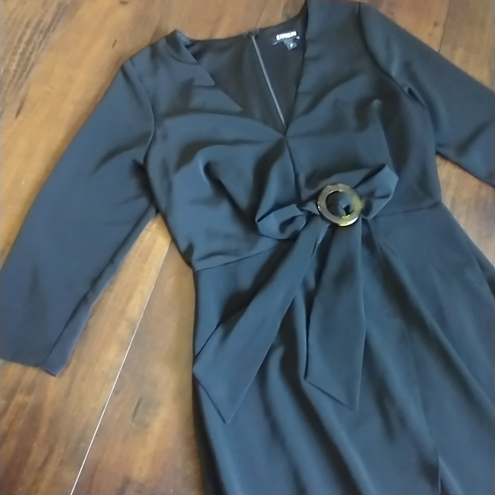 EXPRESS lined black dress with cinch belt waist size Small